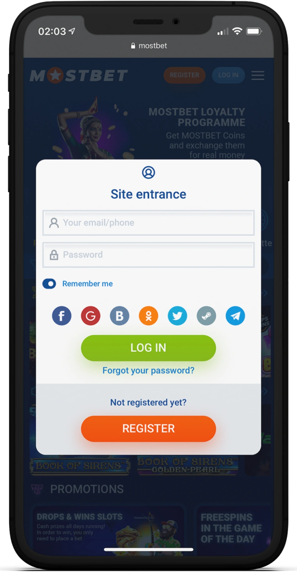 Screenshot of Mostbet App Registration